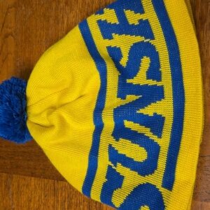 SUNSHINE Yellow and Blue Pom Pom Beanie